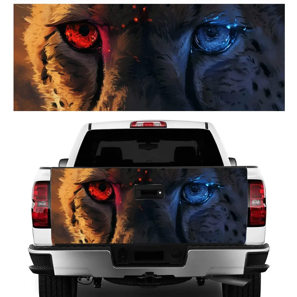 Red Blue Eyed Animal Leopard Car Tail Trunk Protect Vinly Decal Auto Accessories Hood Decoration Sticker for Off-road Pickup