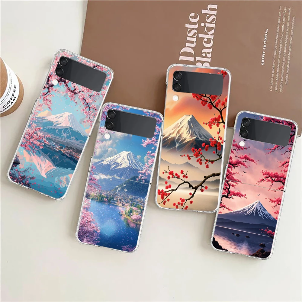 Phone Case For Samsung Galaxy Z Flip 7 6 5 4 3 Z Flip3 Flip4 Flip5 Flip6 Flip7 Cover Japan Mount Fuji Painting Cherry blossom