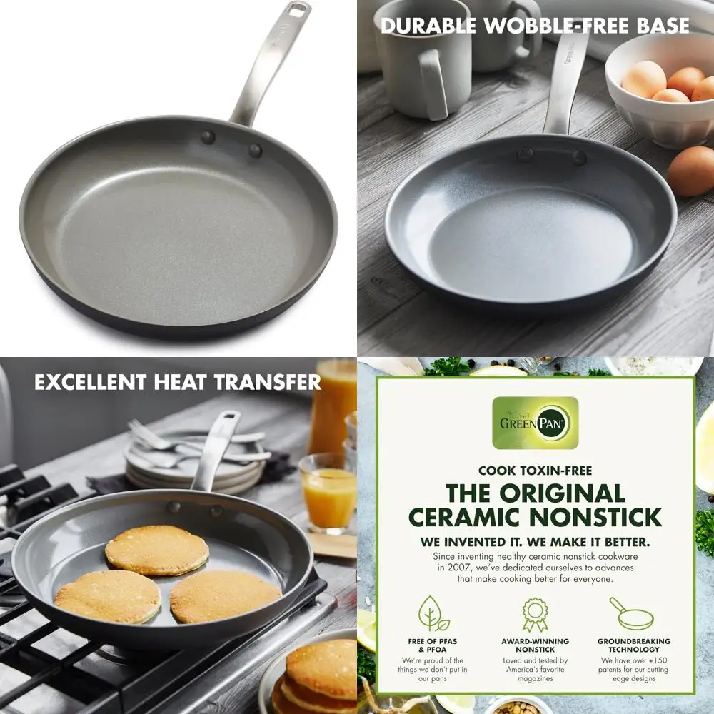 

Ceramic Nonstick Healthy Anodized Frying Pan, 12-Inch Skillet, PFAS-Free, Dishwasher and Oven Safe, Gray, Ideal for Everyday Coo