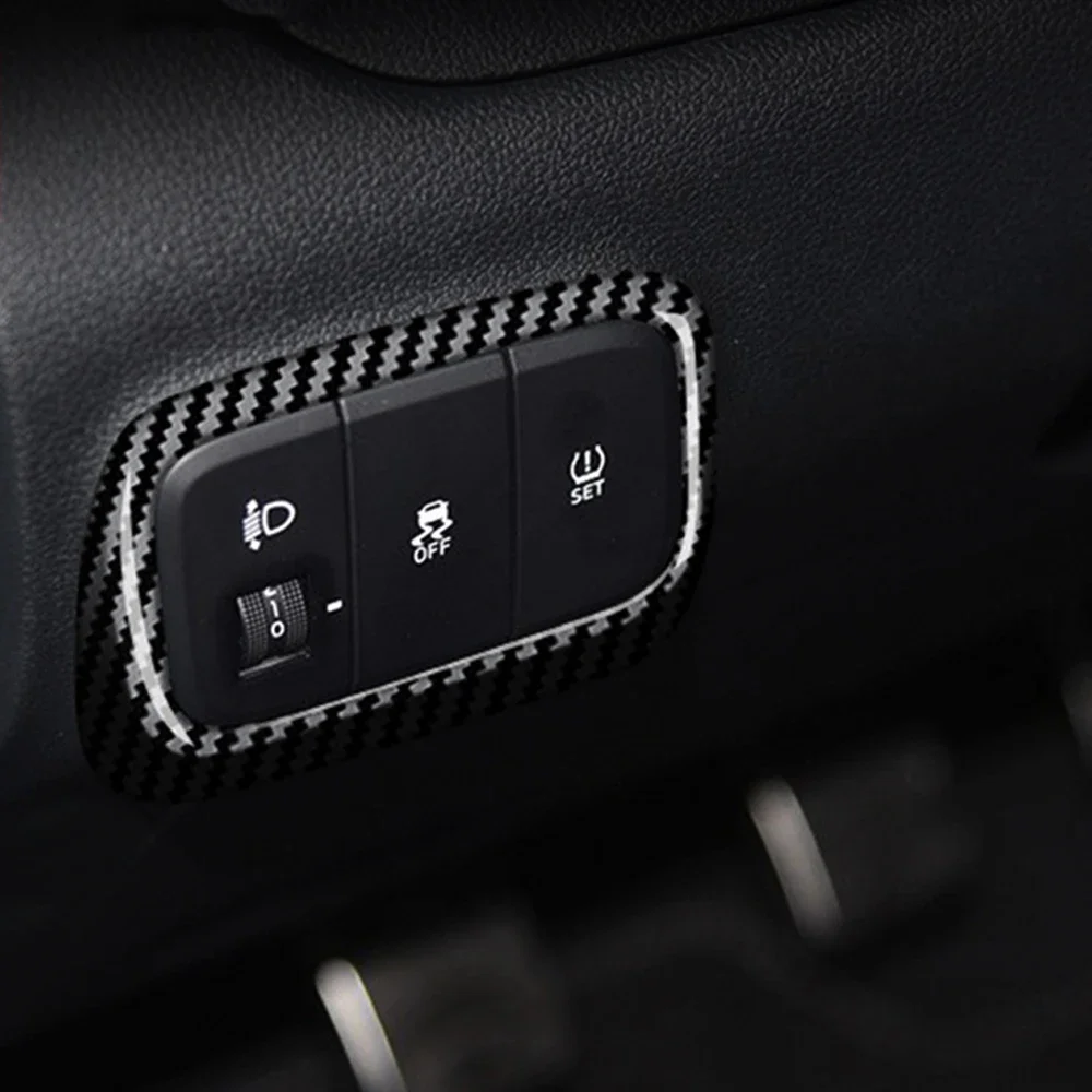 سيارة العلوي تعديل رئيس ضوء مفتاح لمبة زر غطاء الكسوة لشركة هيونداي i10 2021 ألياف الكربون التصميم الداخلي