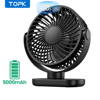 TOPK K60C 5000mAh Portable Mini Fan,Standing Fans for Room,LED Display 360°Rotation Quiet Personal Desk Electric Fan for Campin