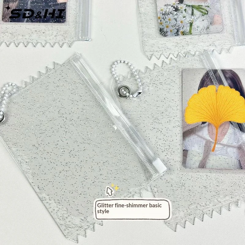 5-10Pcs Glitter Clear Photocard Holder Zipper Bead Chain For Kpop Card Collection Instax Storage