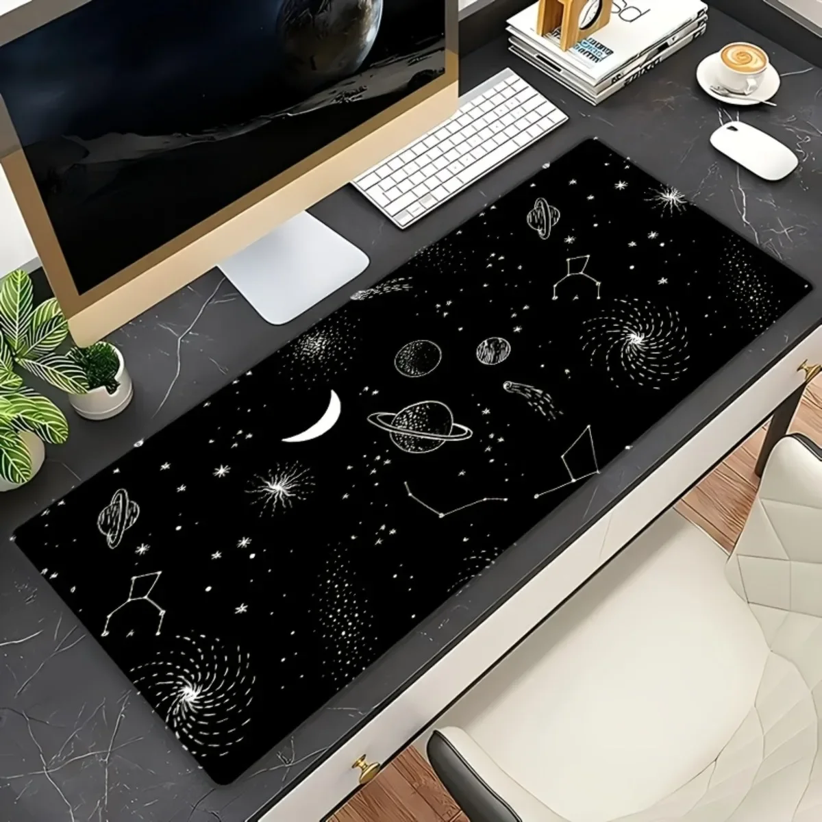 High-Quality Black Minimalist Galaxy Rubber Mouse Pad HD Animated Non-Slip Durable Stitched Edges for Esports and Office Use