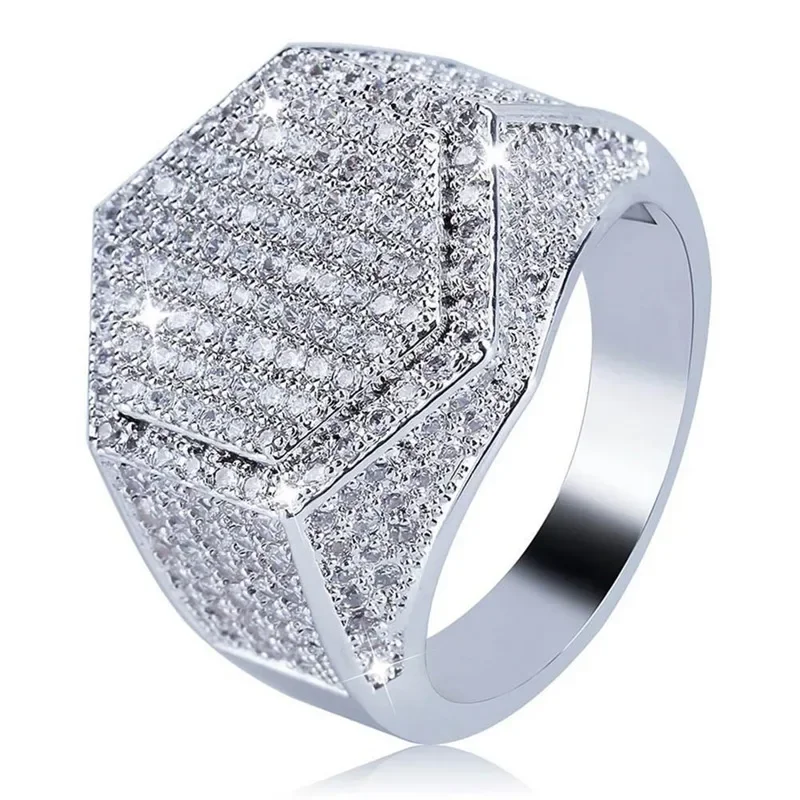 BAOSHINA Men's Ring Hip Hop Iced Out High Quality Micro Pave CZ Finger Ring Square Rings For Men Jewelry