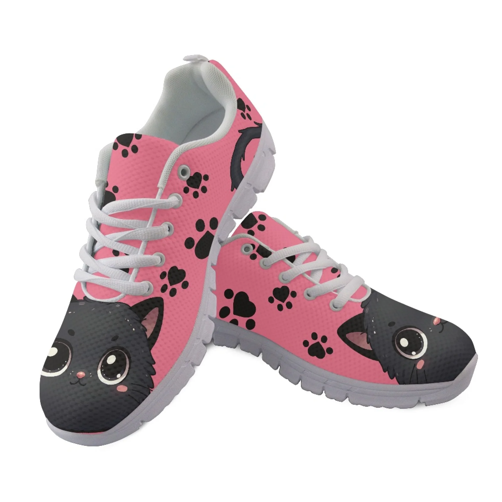 Coloranimal Pink Paws Cat Breathable Walking Shoes for Women Mesh & EVA Sole Tennis Shoes New Design