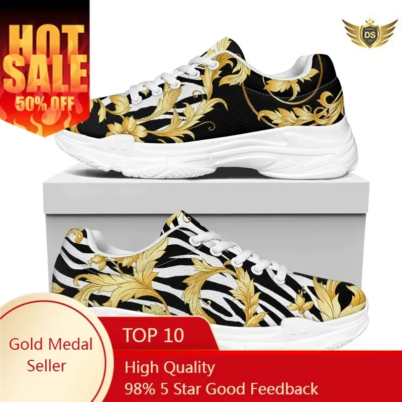 

Golden Floral Women Breathable Sneakers Fashion Zabra Pattern Soft Outdoor Sport Platform Casual Flat Shoes