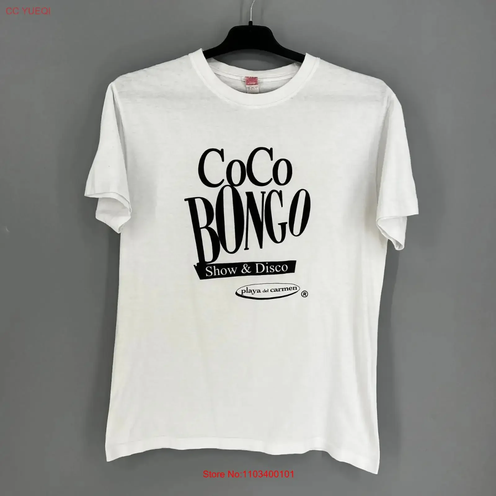 Camiseta Blanca CoCo Bongo Playa del Carmen para Hombre, Talla M, Estilo Vintage, Estampado en la Espalda, Lavado Vintage, Ropa de Diseñador, Casual