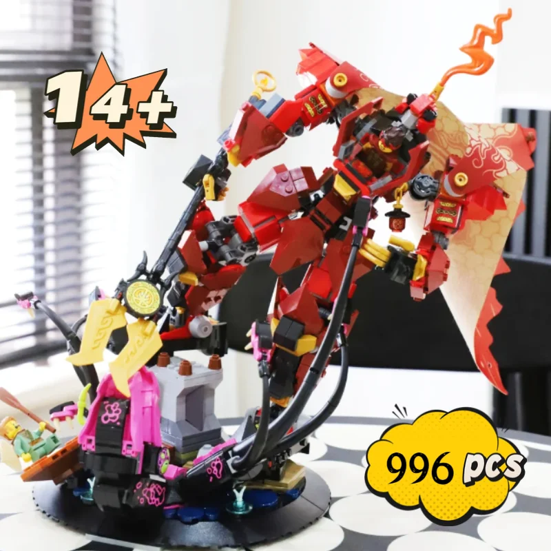 

Большая распродажа, 996 шт., украшение для рабочего стола 71846, рыцарь пламени, меха, строительные блоки, модель персонажа Mecha, кирпич, рождественские игрушки, подарки