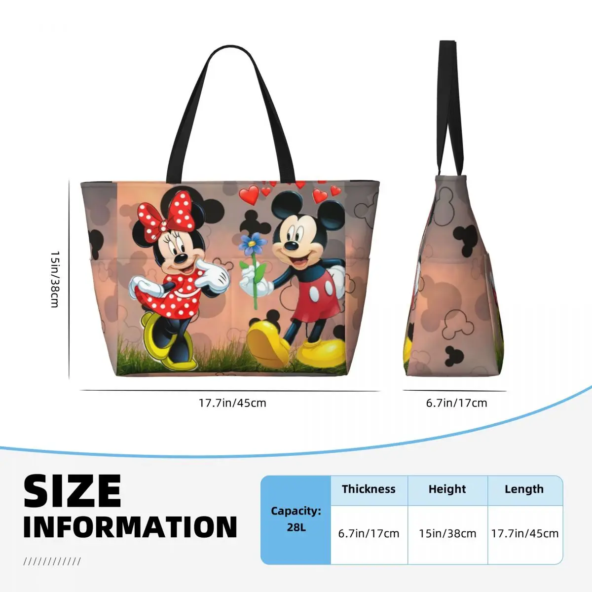 Custom Mickey Minnie Mouse Love Groceries Shopping Tote Bags Women Big Capacity Cartoon Gym Beach Travel Bags