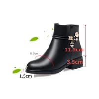 Bottes en cuir biscuits pour femmes, chaussures chaudes en coton, talon bas, tête ronde, fermeture éclair latérale, automne, hiver 6