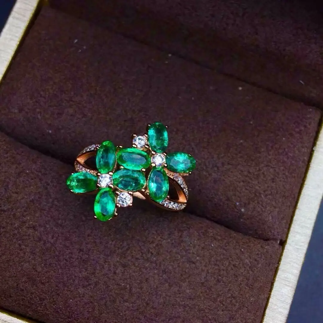 KJJEAXCMY Fine Jewelry Colombian Emerald Women's Ring S925 Pure Silver Exquisite Inlaid High Clarity Gems Support Testing