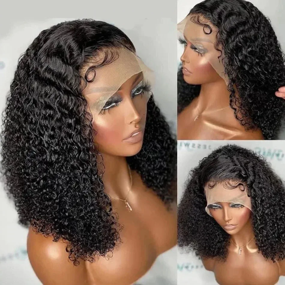 Glueless Lace Front Curly Perucas de Cabelo Humano para Mulheres, Curto Brasileiro Bob, Onda De Água, Onda Profunda, Para Ir, Fechamento 4x4, 13x4