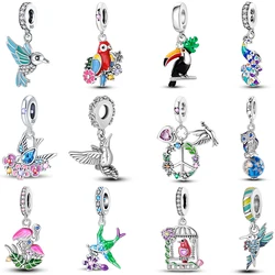 100% 925 Silver Parrot Hummingbird Owl Birds Fashion Design Charms Beads 3mm DIY Fine Jewelry Gifts Making