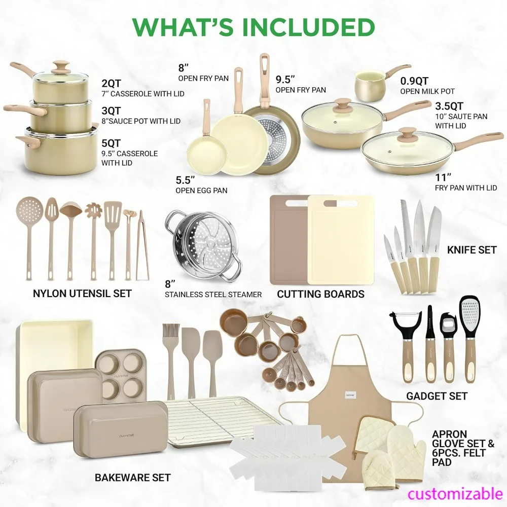 طقم أواني طهي وأدوات خبز احترافية مكونة من 54 قطعة من الرخام غير لاصقة للمطبخ المنزلي مع أواني ومقالي متنوعة