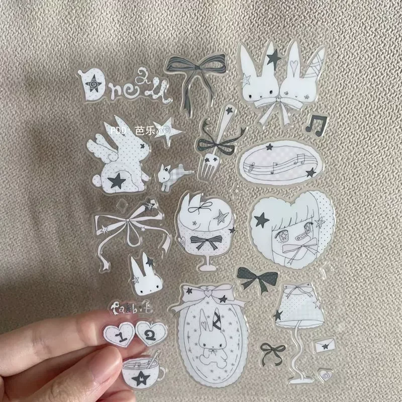 Cute Y2K Angel & Demon Rabbit Cartoon Stickers Transparent Edge Decal for Phone Cases Laptops Scrapbook Journal Decor for Girls