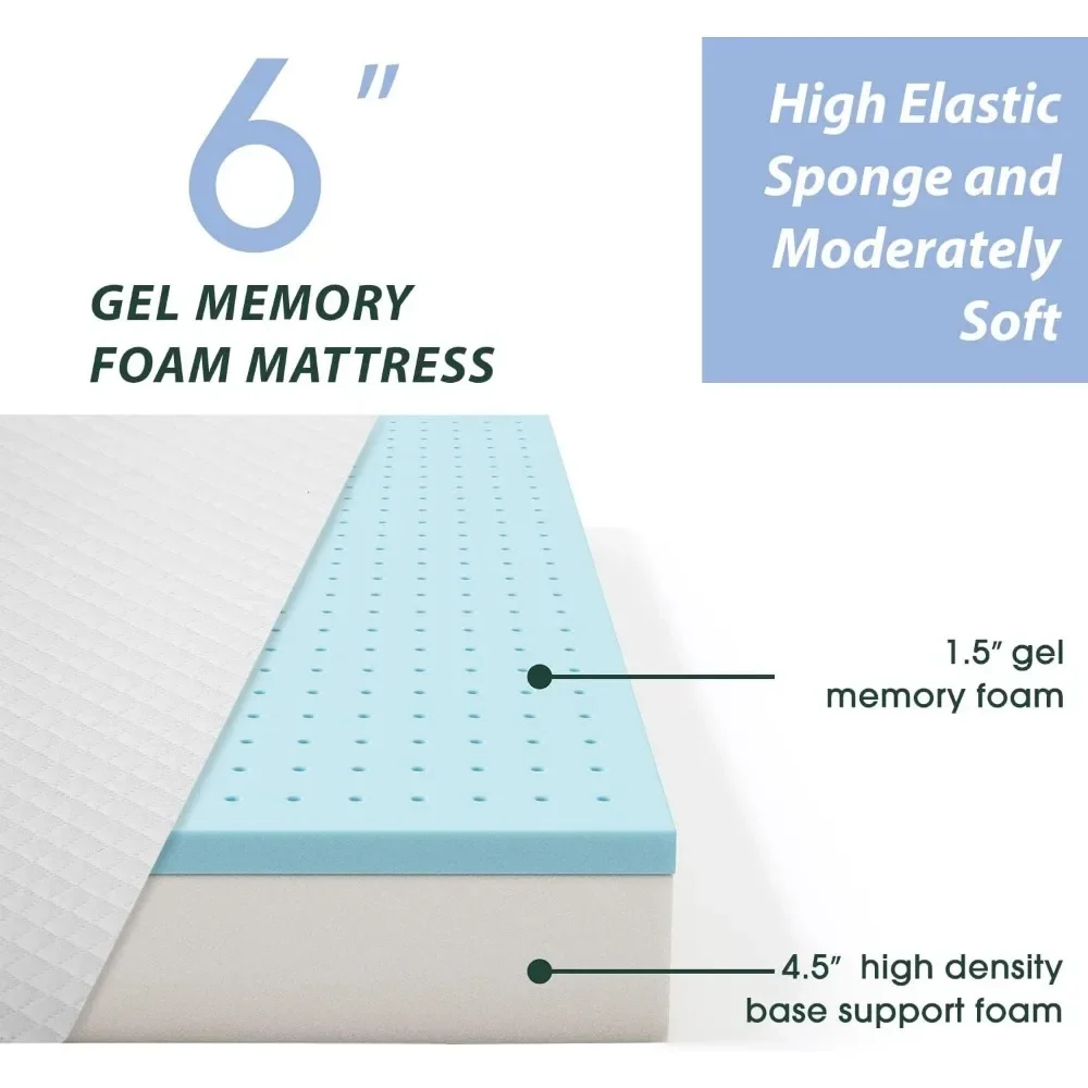 6inch Gel Memory Foam Mattress for Cool Sleep & Pressure Relief/Medium Firm Mattresses /Bed-in-a-Box/Pressure Relieving, Full