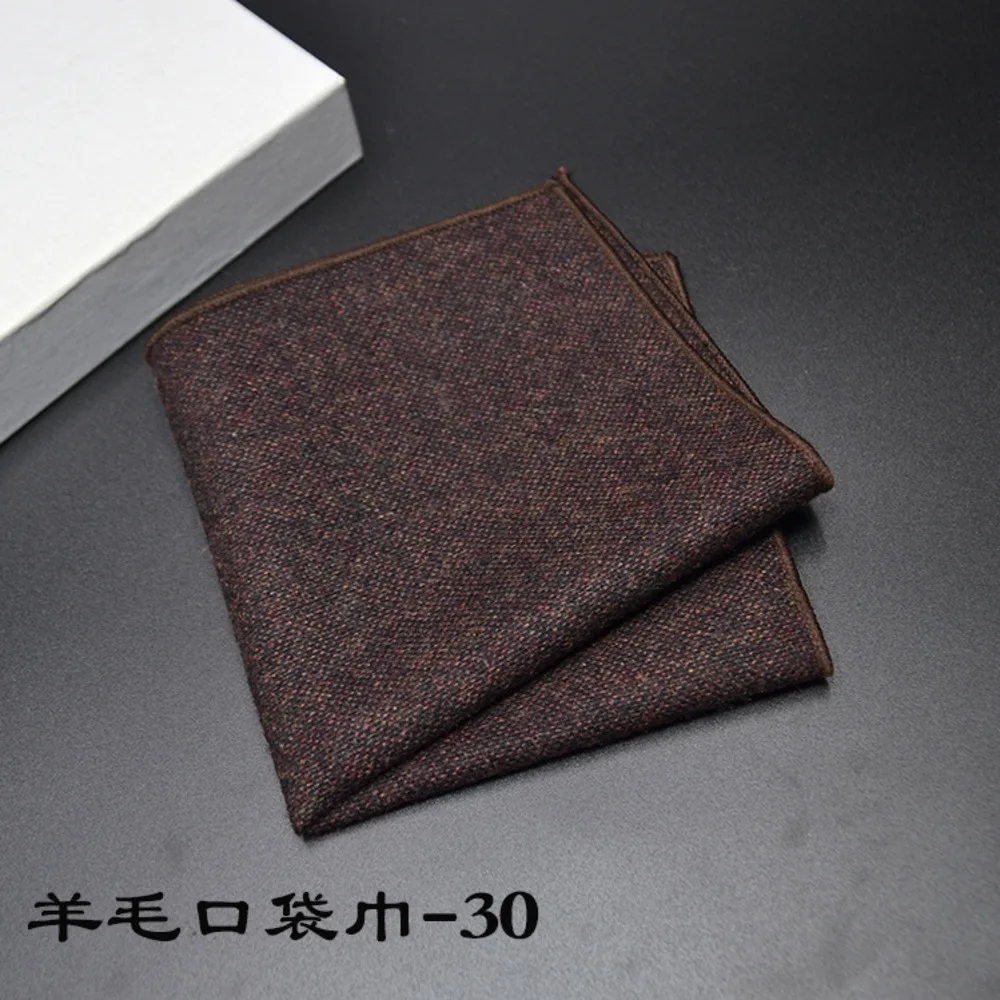 23*23CM New Vintage Wool Pocket Square Plaid Black Handkerchief Men\'s Business Suit Tie Accessories Scarf Hankies Tuxedo Cravat