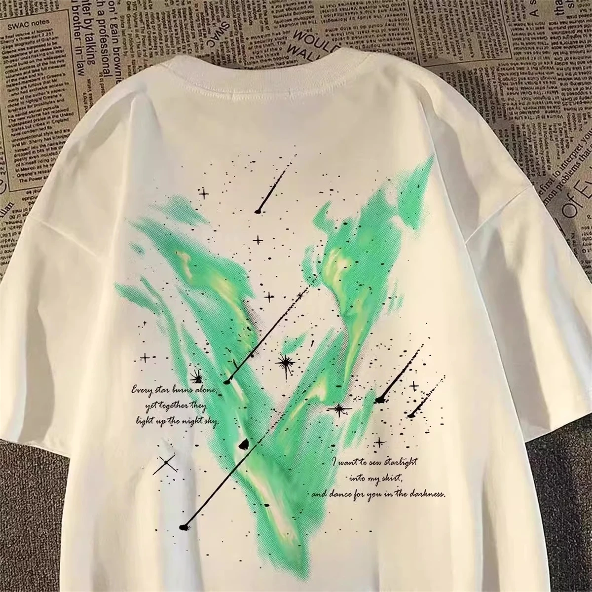 

Aurora Meteor Green Summer unisex 100% pure cotton short-sleeved T-shirt European and American oversized half-sleeved trendy top