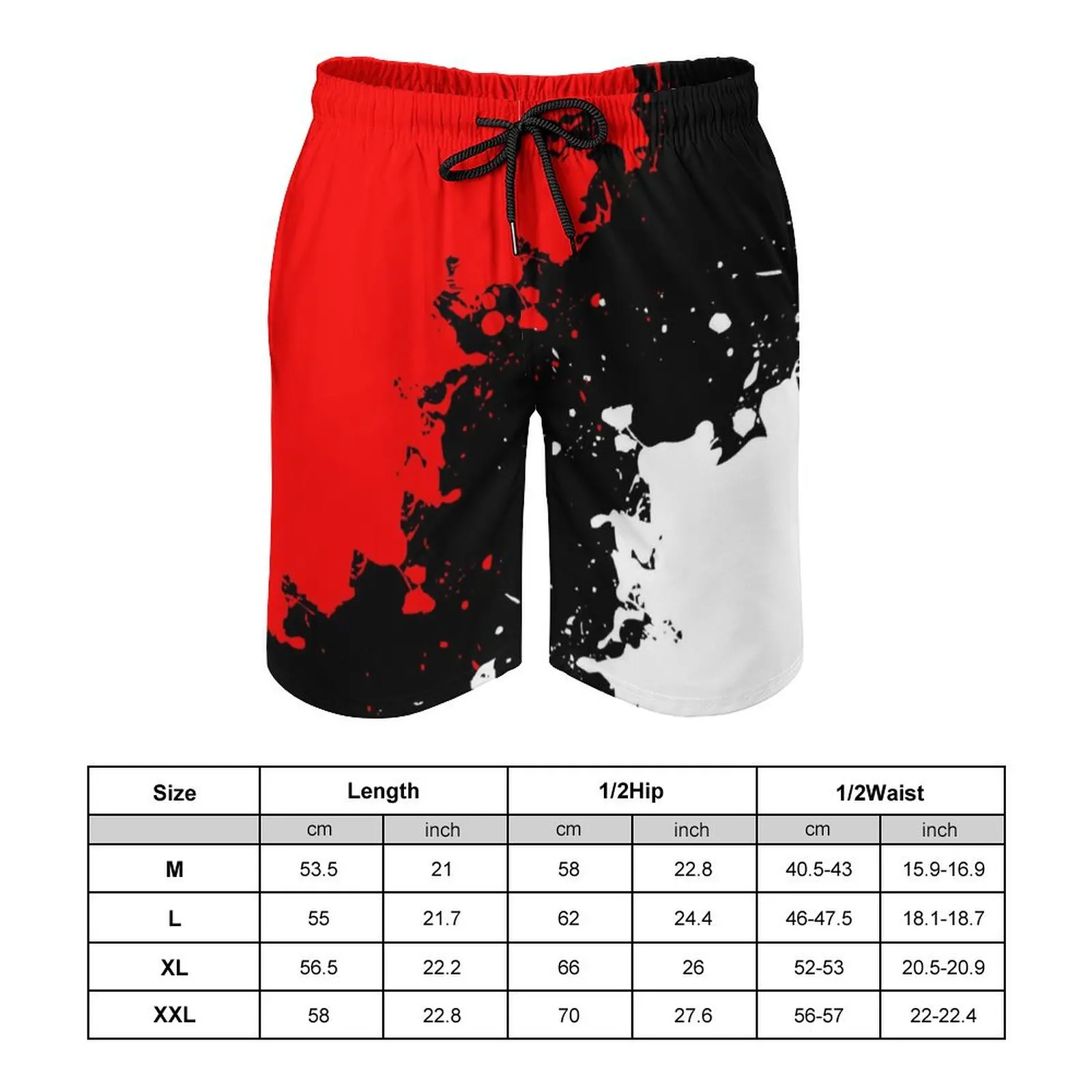 Men\'s Beach Shorts Summer Red black white 3D Print Swimwear Shorts Breathable Surf Board Shorts Quick Dry Casual Sportwear Swim