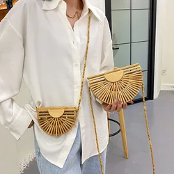 New Summer Straw Bag Bamboo weaving Woman Handbags Hand woven High quality Lady Shoulder Crossbody Bags Bohemia Casual Beach Bag