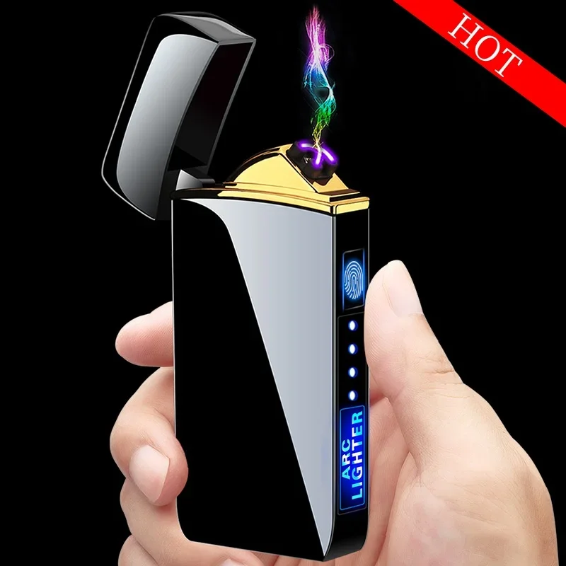 

Electric Windproof Metal Lighter Double Arc Flameless Plasma Rechargeable USB Lighter LED Power Display Touch Sensor Lighter