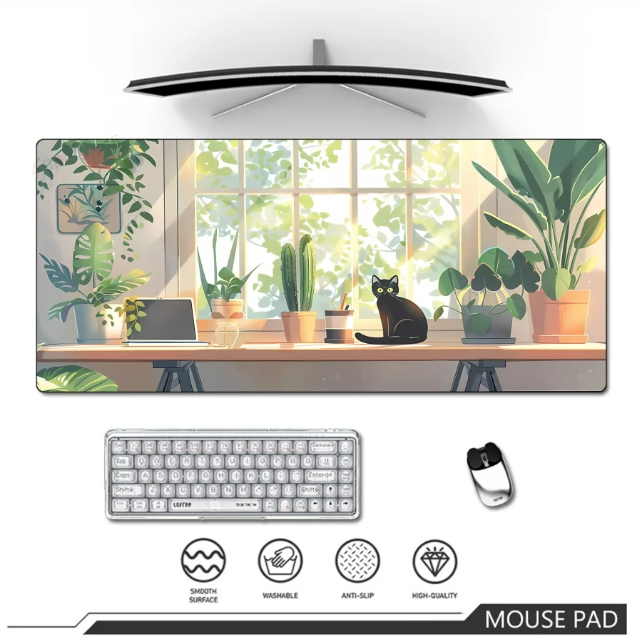 Carpet gaming Mouse Pad Girl Cat Design Desk Mat Large Anime non-Slip rubber base gamer pc Keyboard Gaming mat mouse pads 2