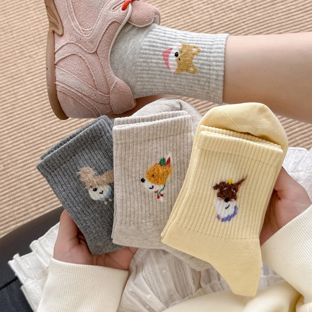 

New socks women's pure cotton puppy sweet and cute mid-tube cotton socks breathable and versatile college trendy models