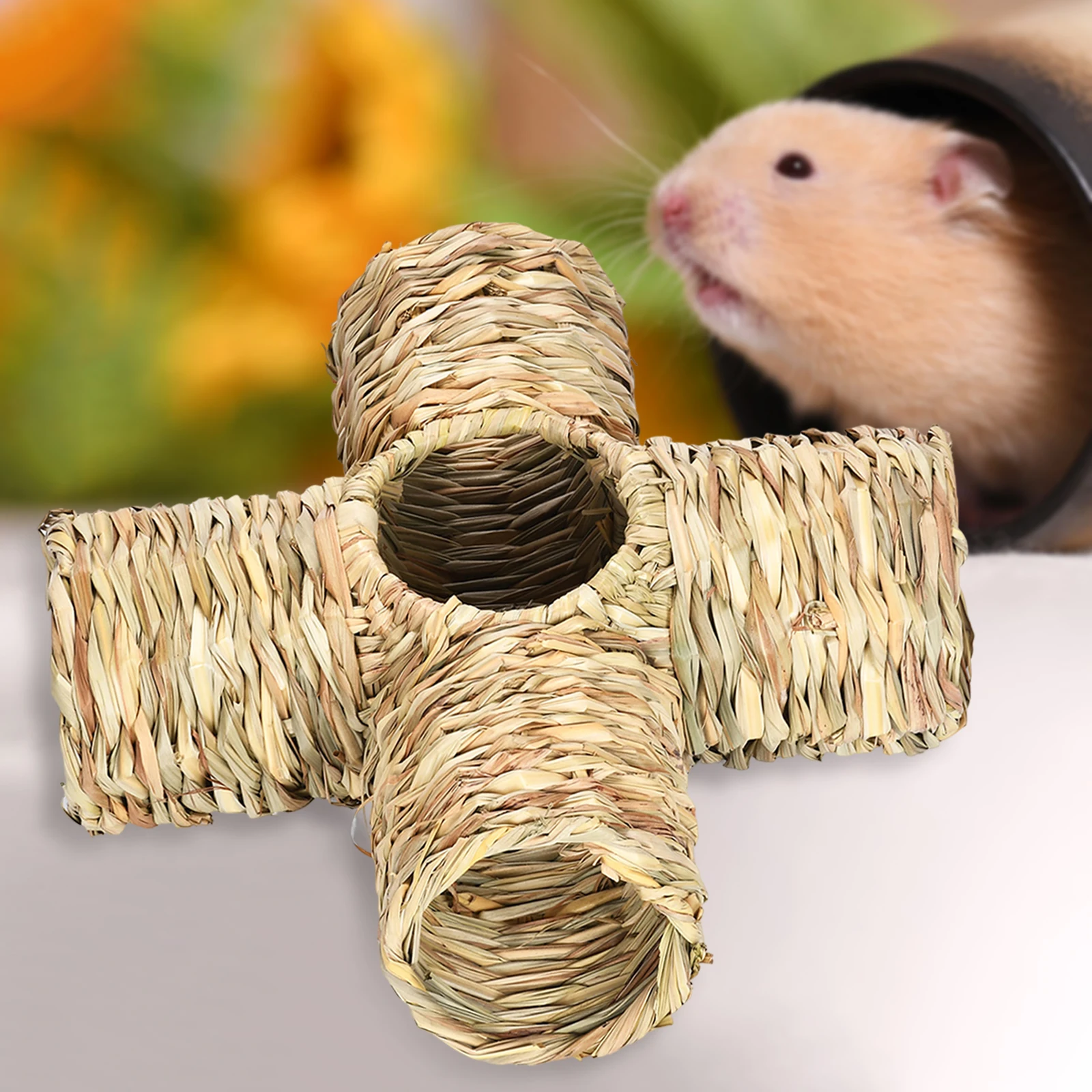 Hamster Grass Tunnel Bunny Toy Hideaway Pet Supplies Durable Straw House for Small Animals Little Rabbit Squirrel Hedgehog Mice