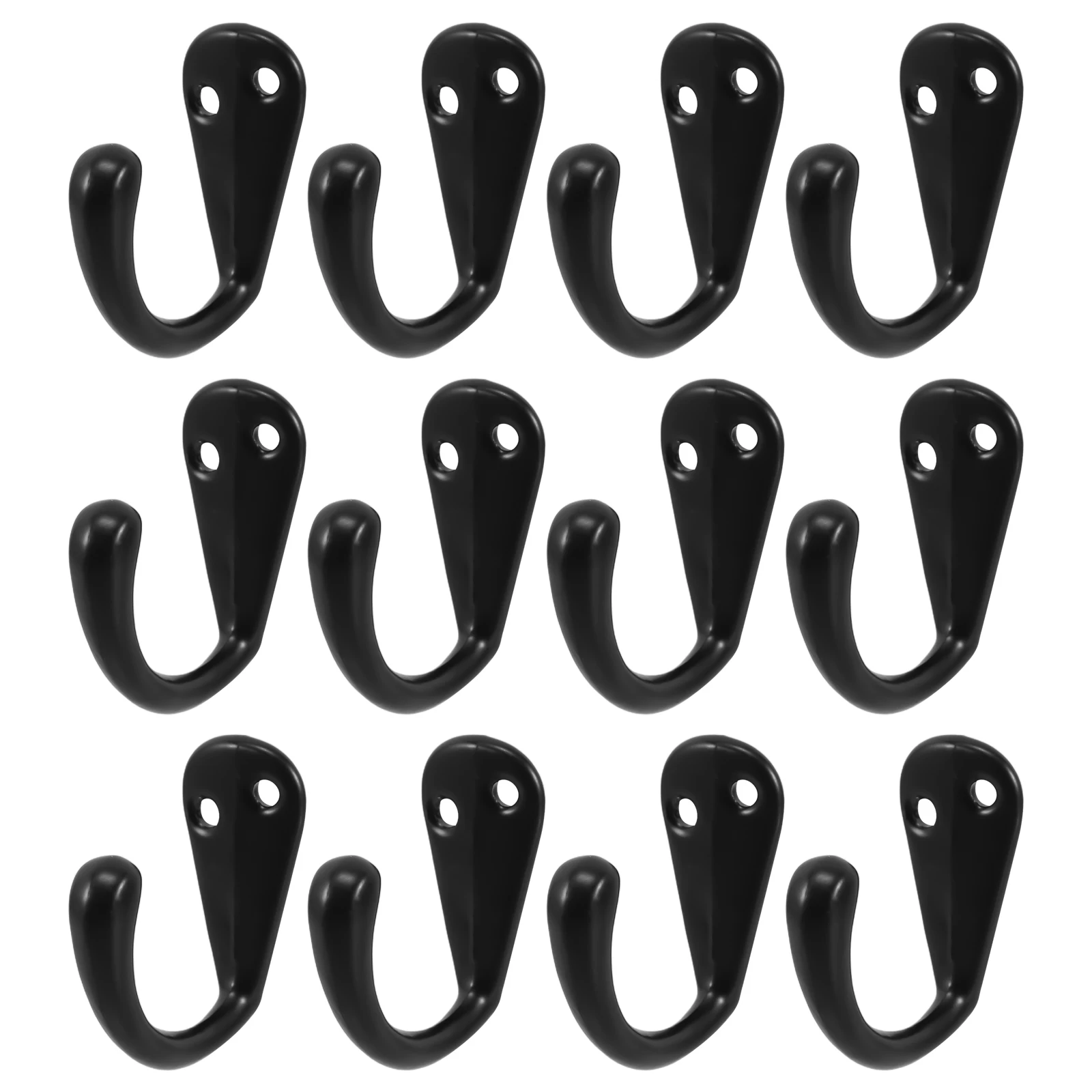 

12 Pcs Black Zinc Alloy Hooks Heavy Duty Wall Hangers for Coats Bags Towels Bathroom Hardware Single Hook