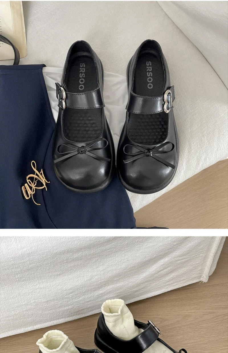 Süße Kawaii Lolita Mary Janes JK Schuhe Damen Kunstleder Kleine Schleife Herz Metallschnalle Flache Schuhe Studentinnen Flache Uniformschuhe – Detail 29