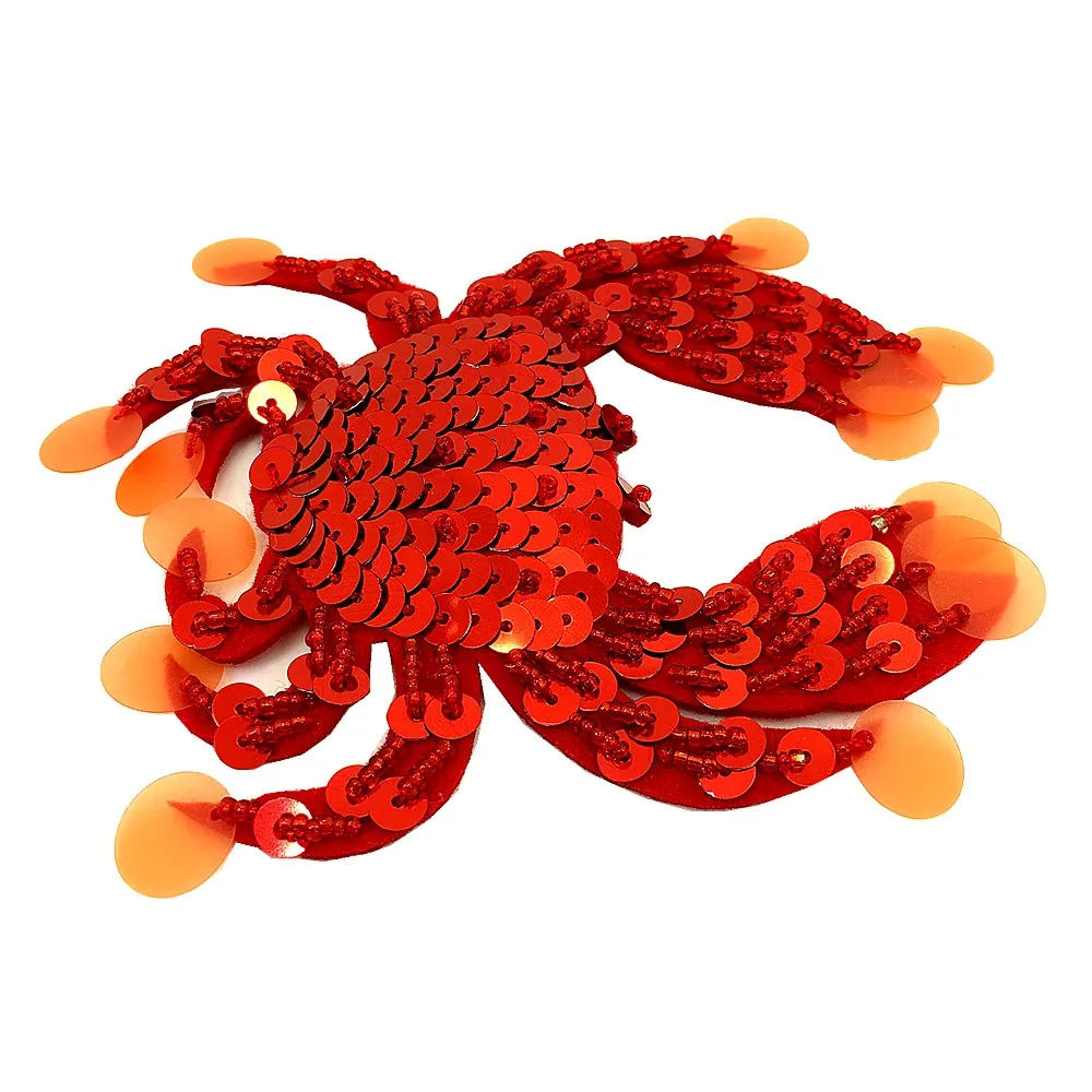 4pc Red Crab Sequin Applique Beaded Crabs Patch Sew On Patches for Clothing Parches Para La Ropa Clothes Stickers AC1436