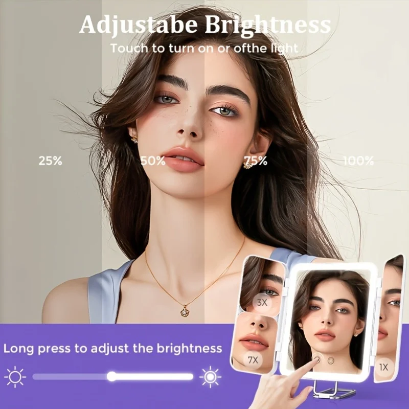 Sejoy Makeup Vanity Mirror with 3 Magnification and Color Modes Light, Magnifying Mirror with Touch Sensor and Rechargeable USB