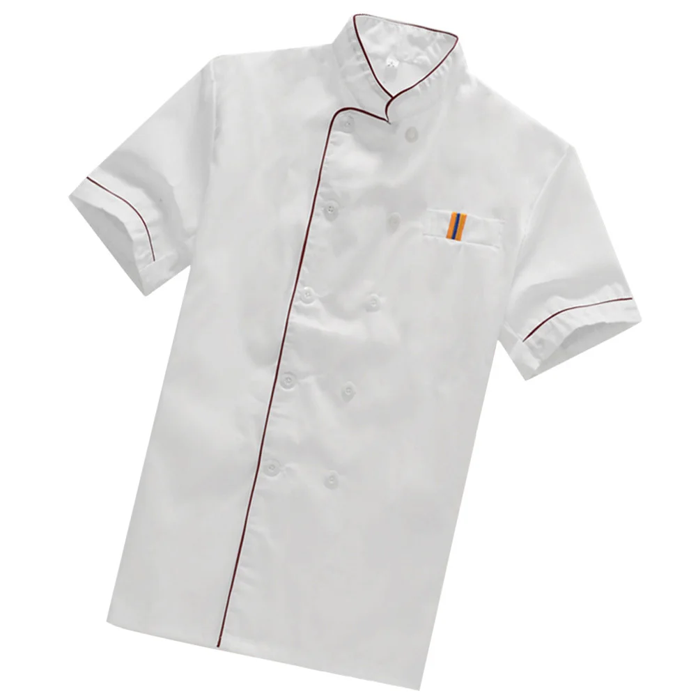 Short Sleeve Breathable Oil-Proof Washable Workwear For Restaurant Hotel Kitchen Staff M White