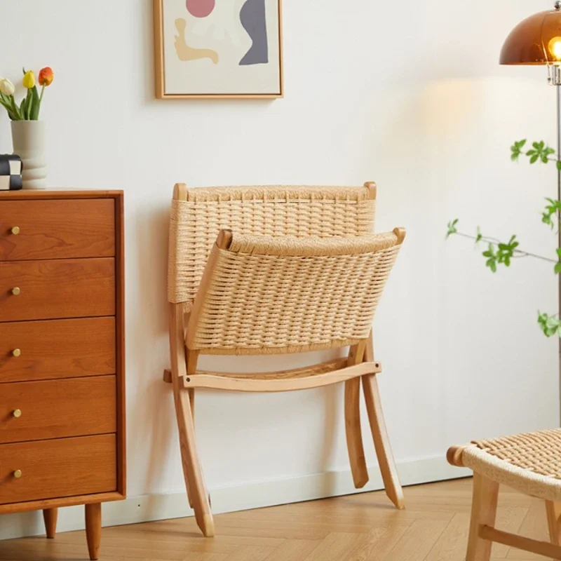 Chaise de Lecture Pliante en Rotin, Design en Bois, Mobilier Nordique Confortable au Sol, pour délégations