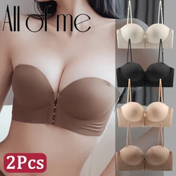 2Pcs/Set Front Closure Sexy Push Up Bra Women Invisible Bras Underwear Lingerie For Female Brassiere Strapless Seamless Bralette