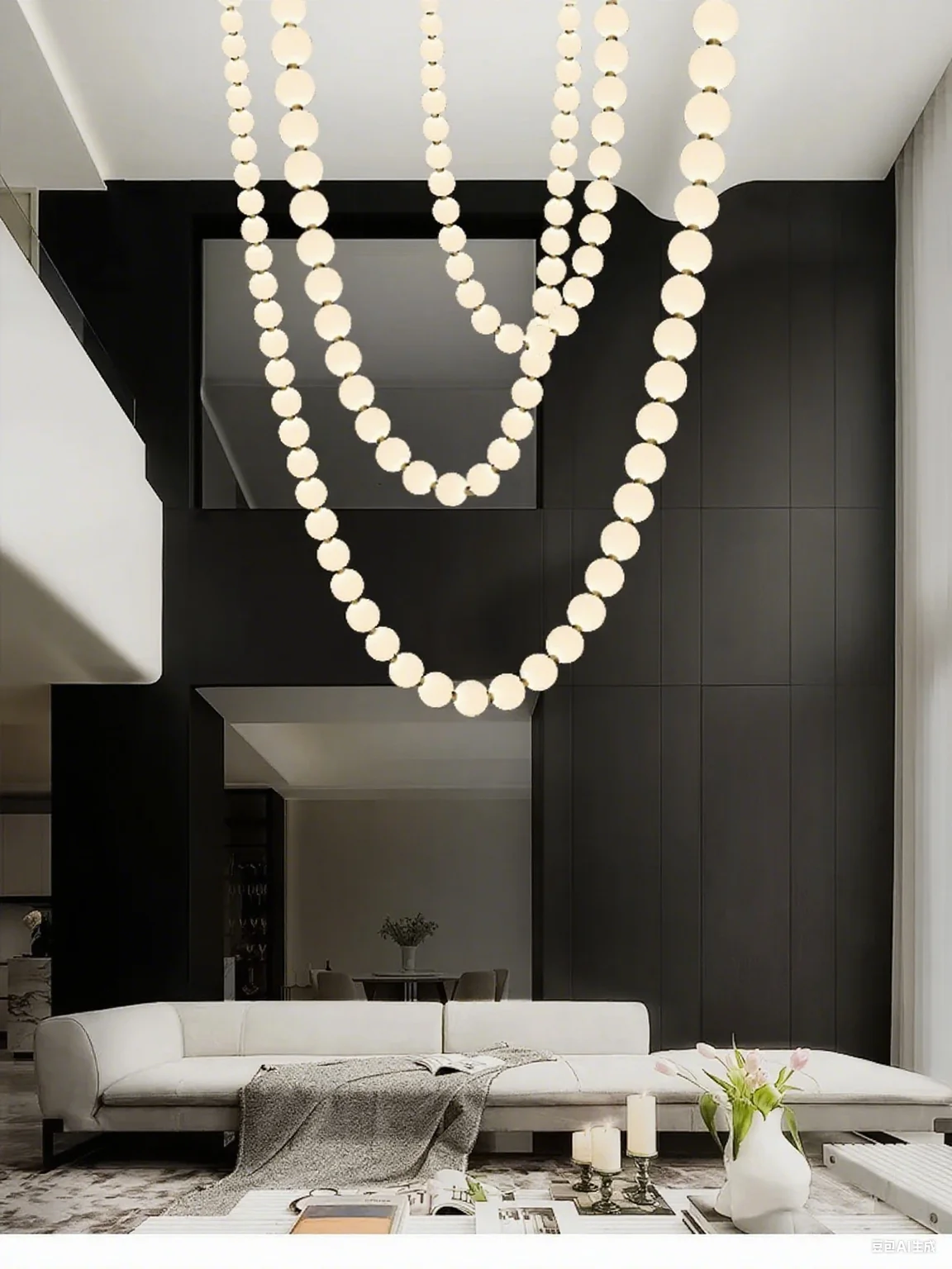 Nordic Style Magic Bean Glass Chandelier Ceiling Light Dimmable Pendant Lamp Adjustable Height for Living Room Luster