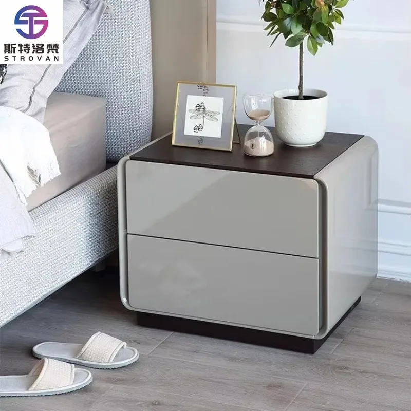 

Nordic Minimalist Solid Wood Bedside Table Simple Modern Small Home Bedroom Night Stand Locker With Double Drawers