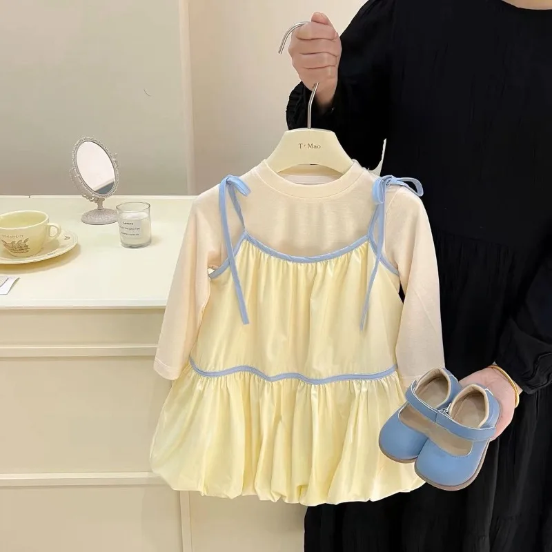 

Girls Summer Clothing Kids Thin T-shirt and Sling Flower Bud Dress Kids Girl 2Pcs Suit Children Sweet Trendy Outfit