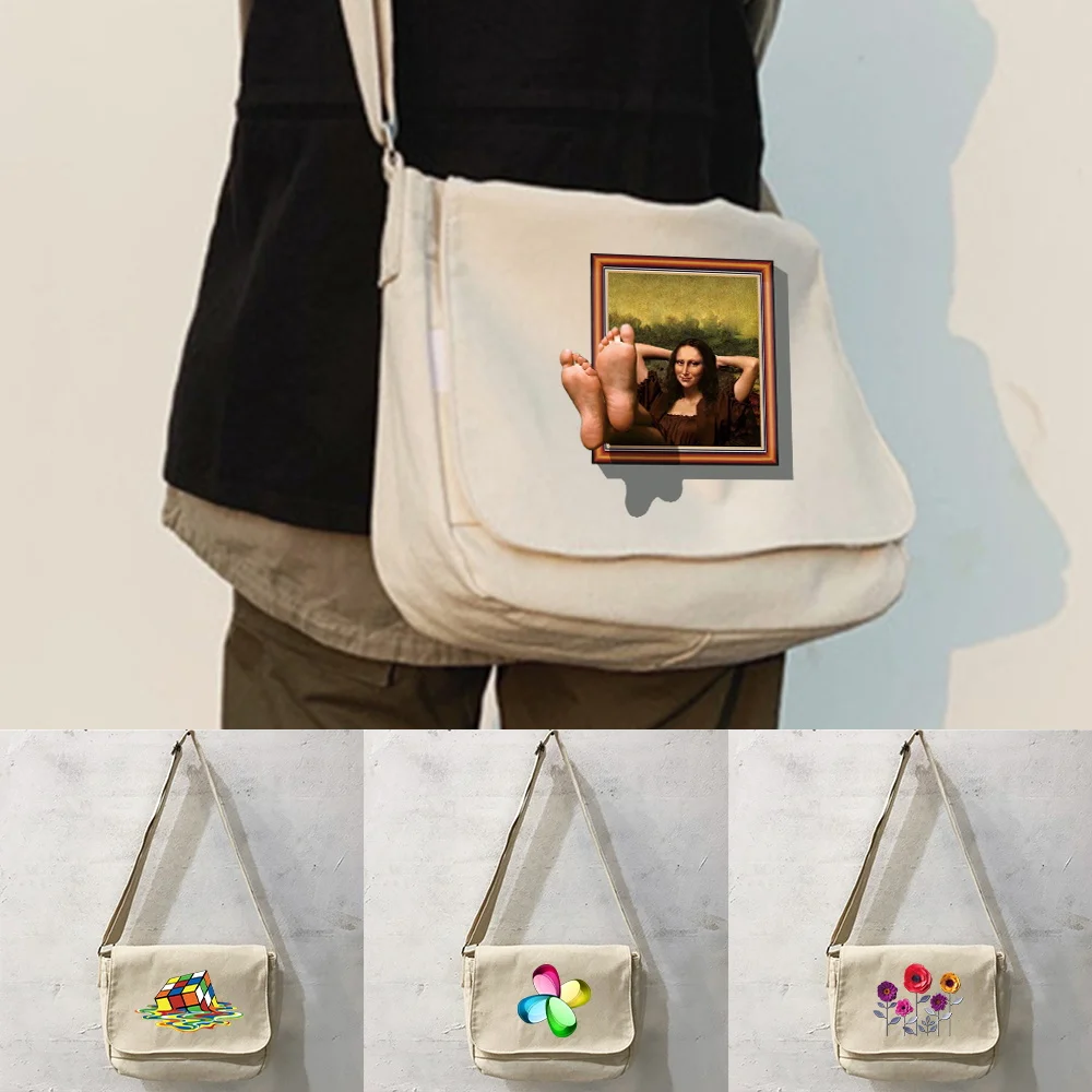 Bolsa de mensajero multifunción japonesa para mujer, bolso de estilo universitario Harajuku, portátil, de un solo hombro, con patrón 3D