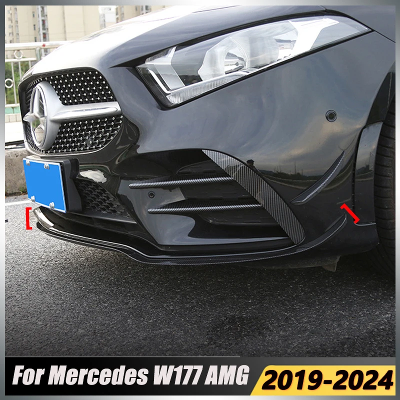 

For Mercedes benz A Class W177 A180 A200 A220 A250 AMG 2019-2024 3Pcs Car Modified Front Lip Front Shovel Canard Black Trim