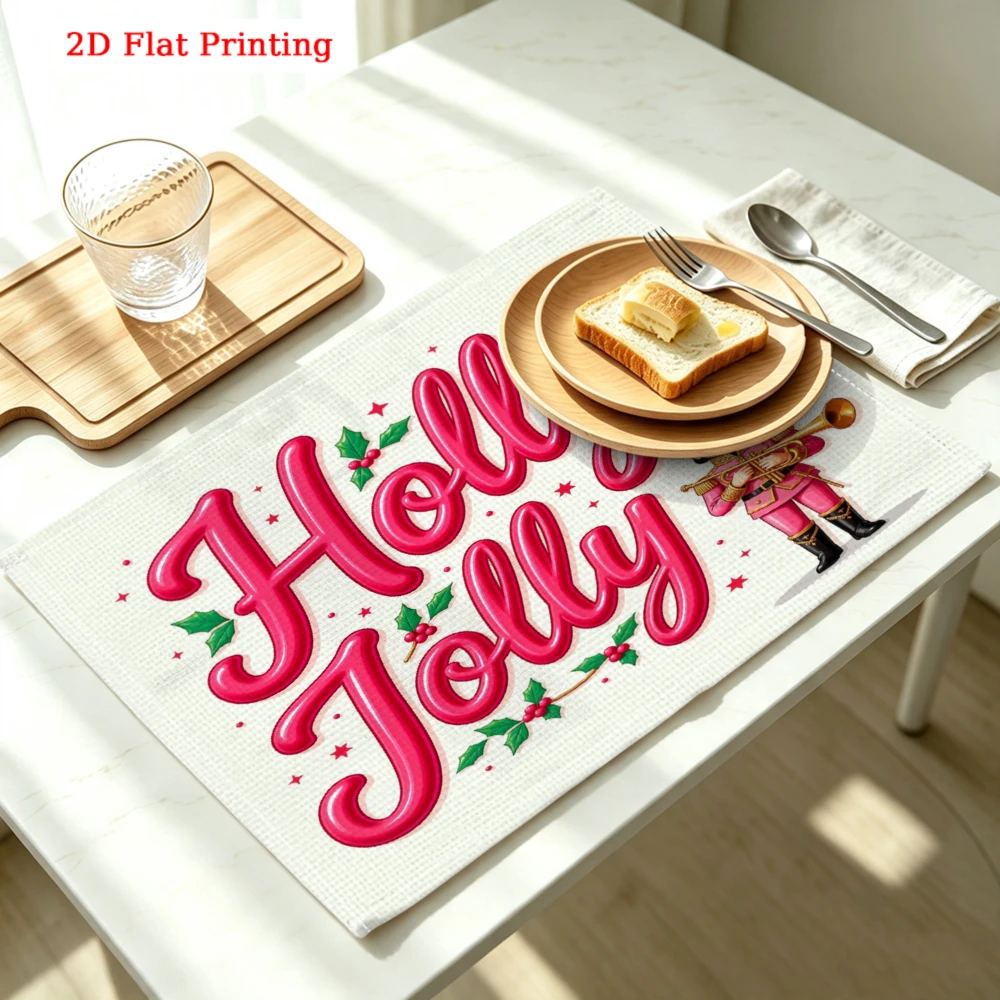 Holly Jolly Nutcracker Christmas Design Kitchen Placemat Coaster Linen Pad Dish Coffee Cup Table Mat 30x40cm Home Decor