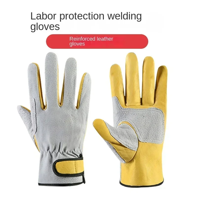 Work Gloves Leather Workers Work Welding Safety Protection Garden Sports Motorcycle Driver Wear-resistant Gloves Average code