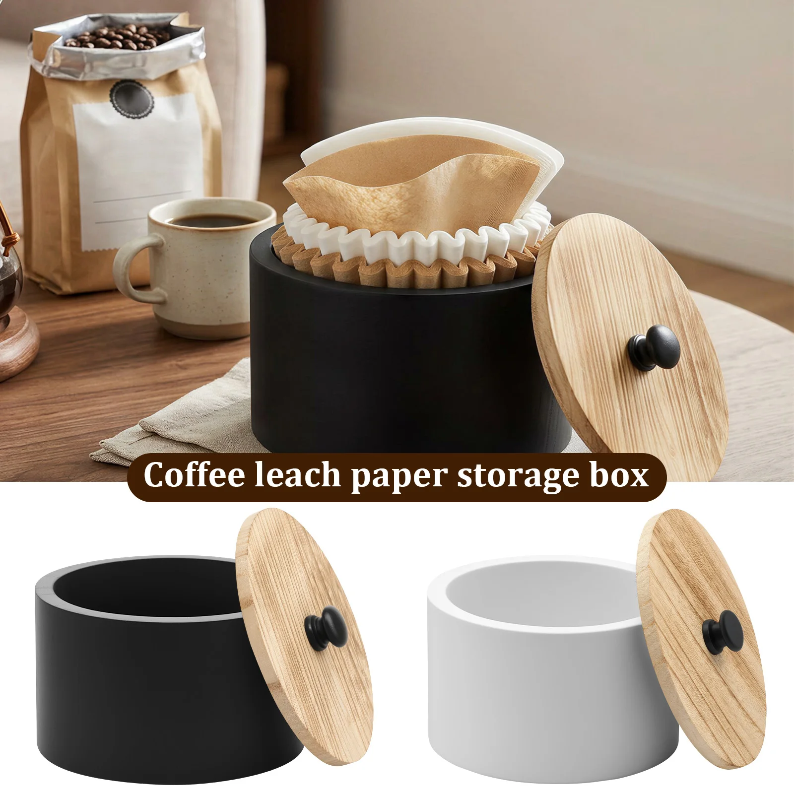 Coffee Filter Holder Wooden Coffee Filter Paper Storage Container with Lid Multi-role Countertop Tea Bag Coffee Pod Storage Box