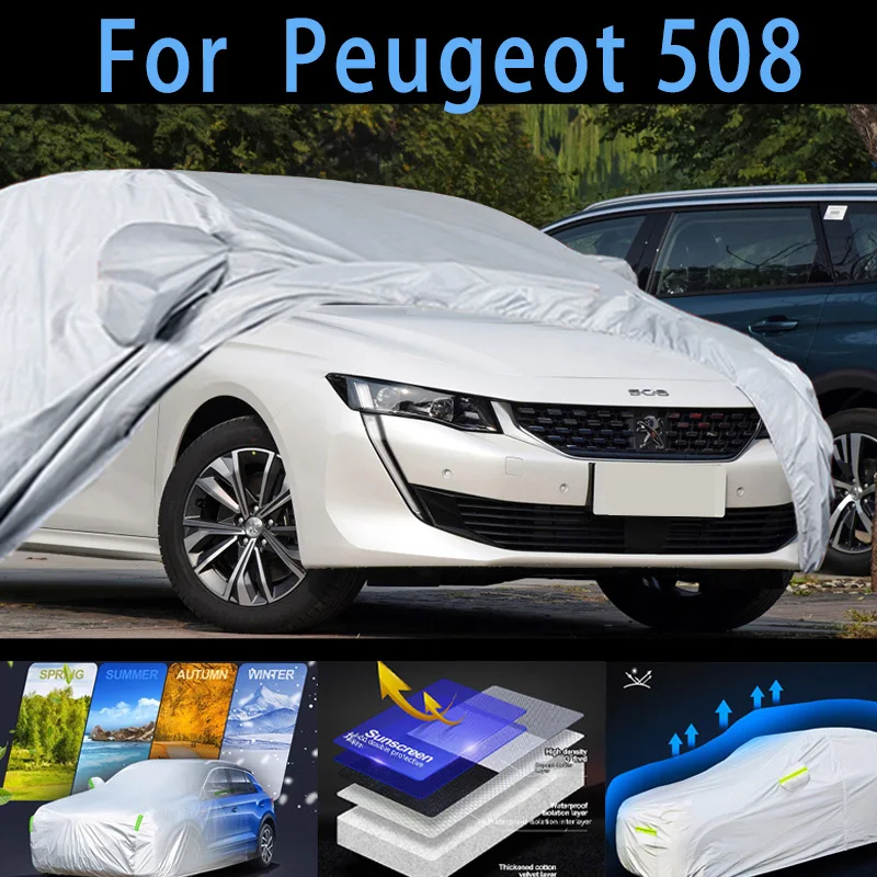 

Наружная защита для Peugeot 508, полные автомобильные Чехлы, снежный чехол, Солнцезащитный водонепроницаемый пыленепроницаемый внешний защитный чехол для автомобиля