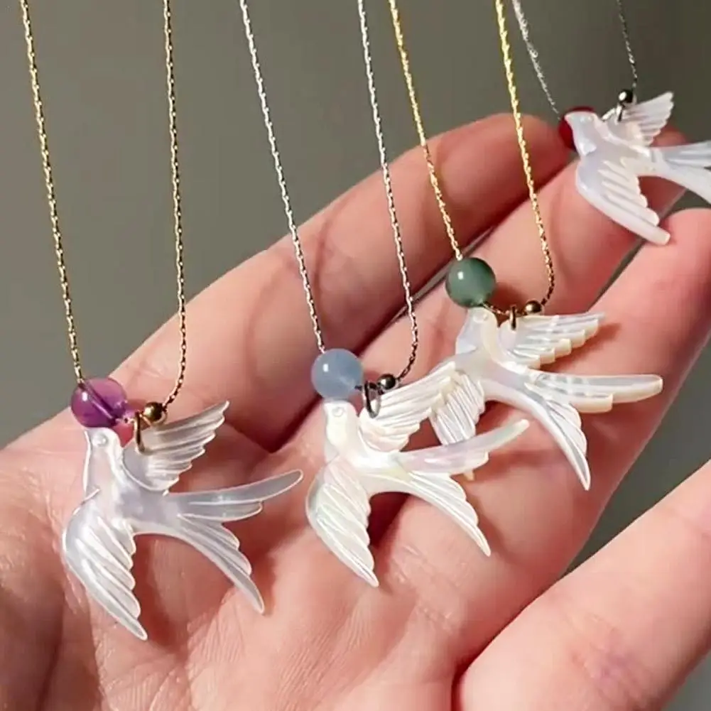 Colgante de golondrina de concha blanca, collar tradicional de pájaro Fénix con estilos de sujeción para mujer, collar de cadena de moda, regalo de joyería