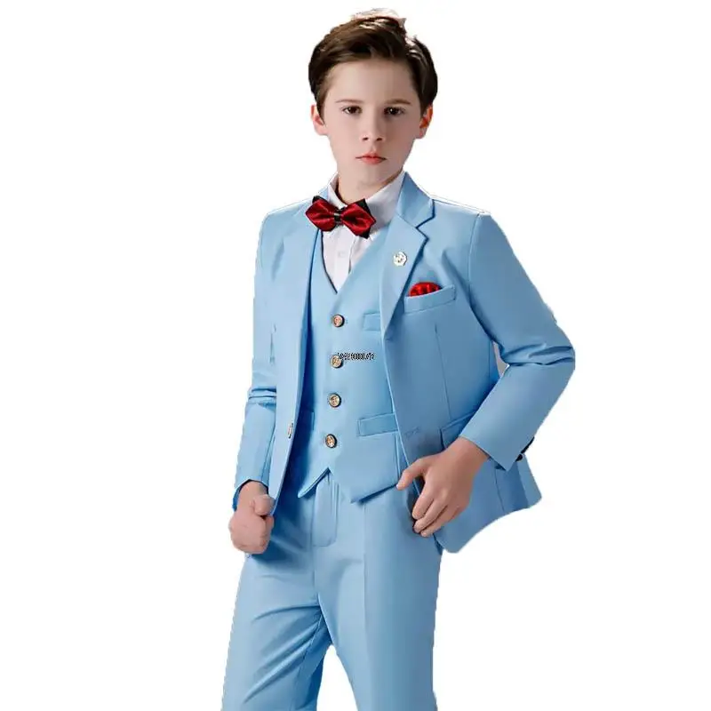 Flower Boys Sky Blue Wedding Suit Kids Photograph Suit Teenager Birthday Tuxedo Dress Children Graduation Stage Show Costume