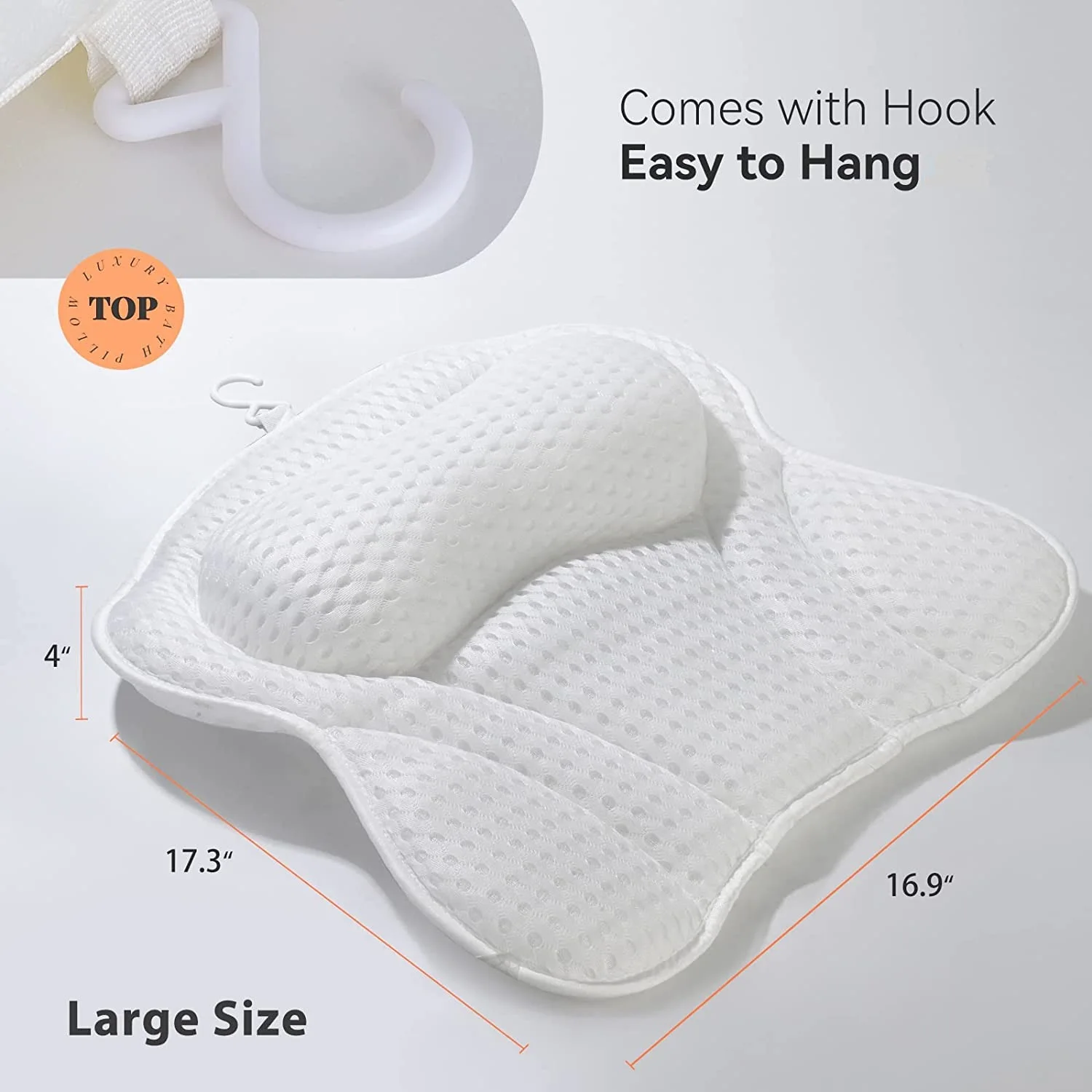 Bathtub Pillow for Tub, Bath Pillow for Neck & Back Support with Strong Suction Cups, Soft Spa Bath Pillow