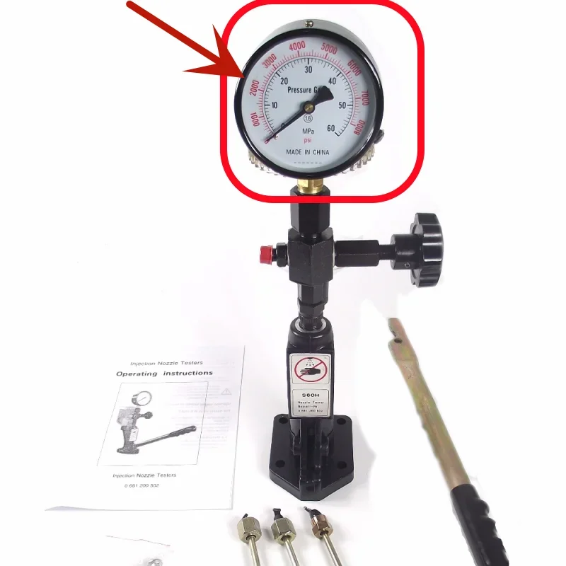 0-60Mpa Pressure Gauge for S60h S70h S80h Diesel Injector Nozzle Tester, 0-8000Psi Pressure Meter Testing Tool