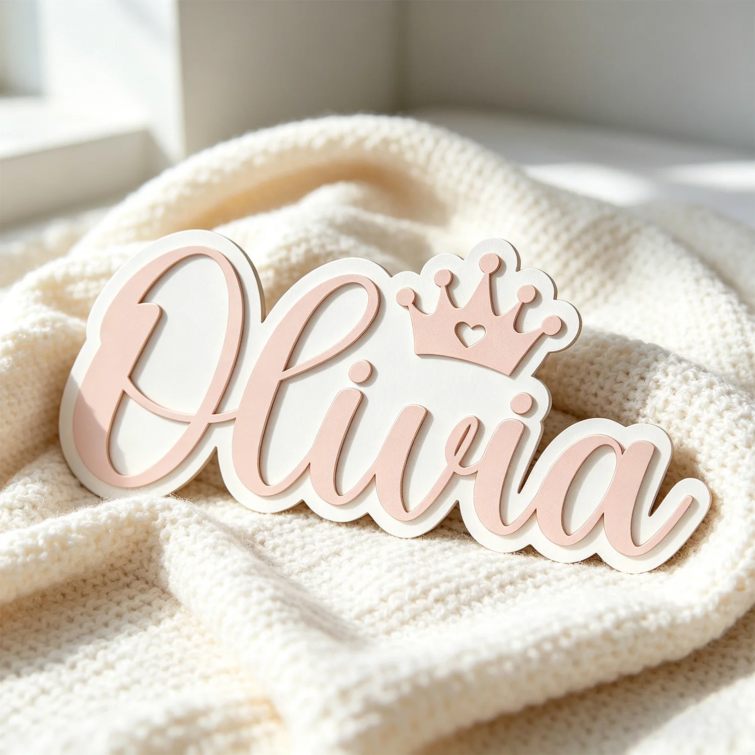 1pc Customized Double-layer Wooden Surname Brand, Crown Shaped Design, Baby Room Decoration, Wedding, Party, Birthday Decoration