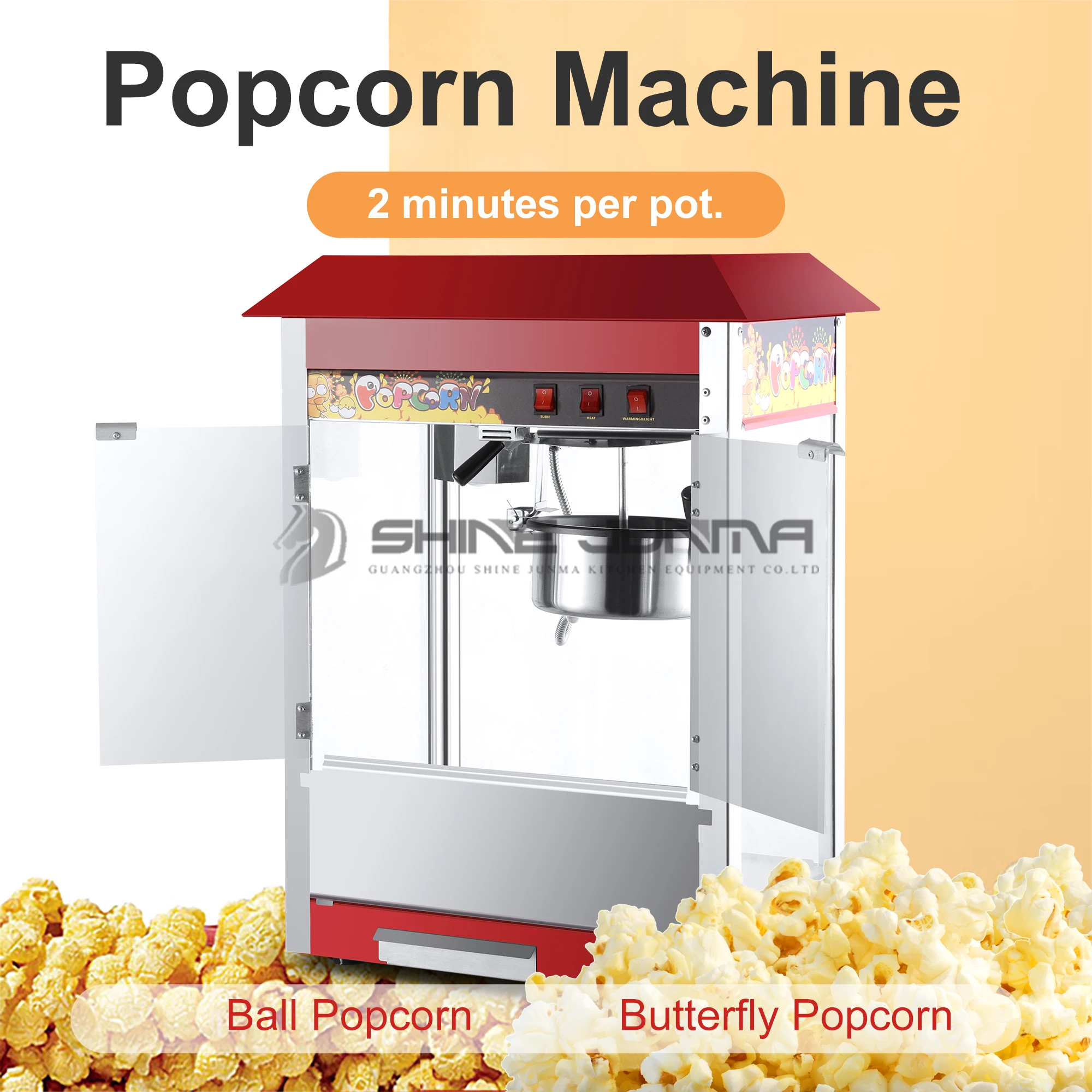 Afbeelding 3: Rood Dak Commerciële Elektrische Pop Corn Making Maker Aangepaste Popcorn Machine Popcorn Machine 8oz Ketel Popcorn Machine